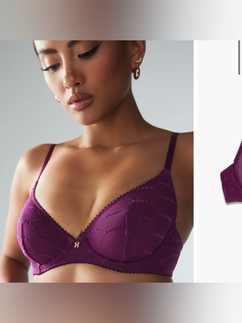 Savage x Fenty Flocked Logo Unlined Bra Purple Pop NWT 34DDD